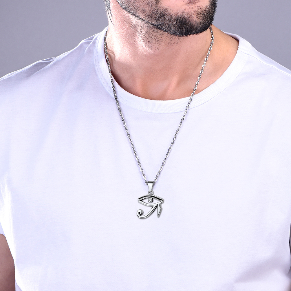 PROSTEEL Eye of Horus African Vintage Pendant Rhinestone Egyptian Women Men Chain Necklace Silver/Black/Gold