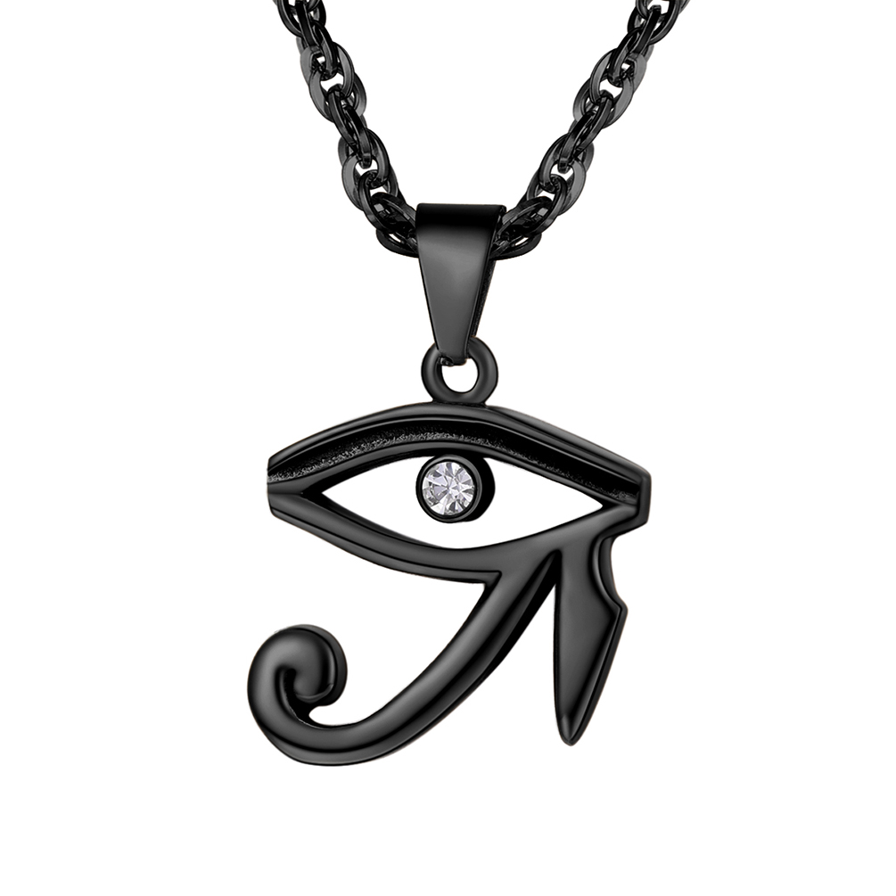 PROSTEEL Eye of Horus African Vintage Pendant Rhinestone Egyptian Women Men Chain Necklace Silver/Black/Gold