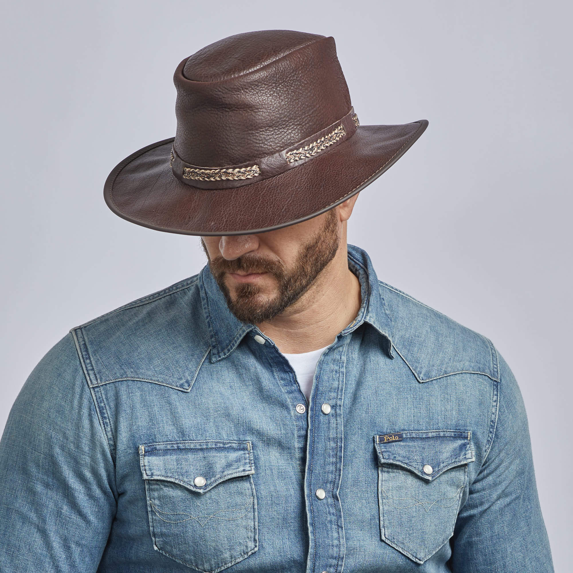 Bison - Mens Leather Packable Hat