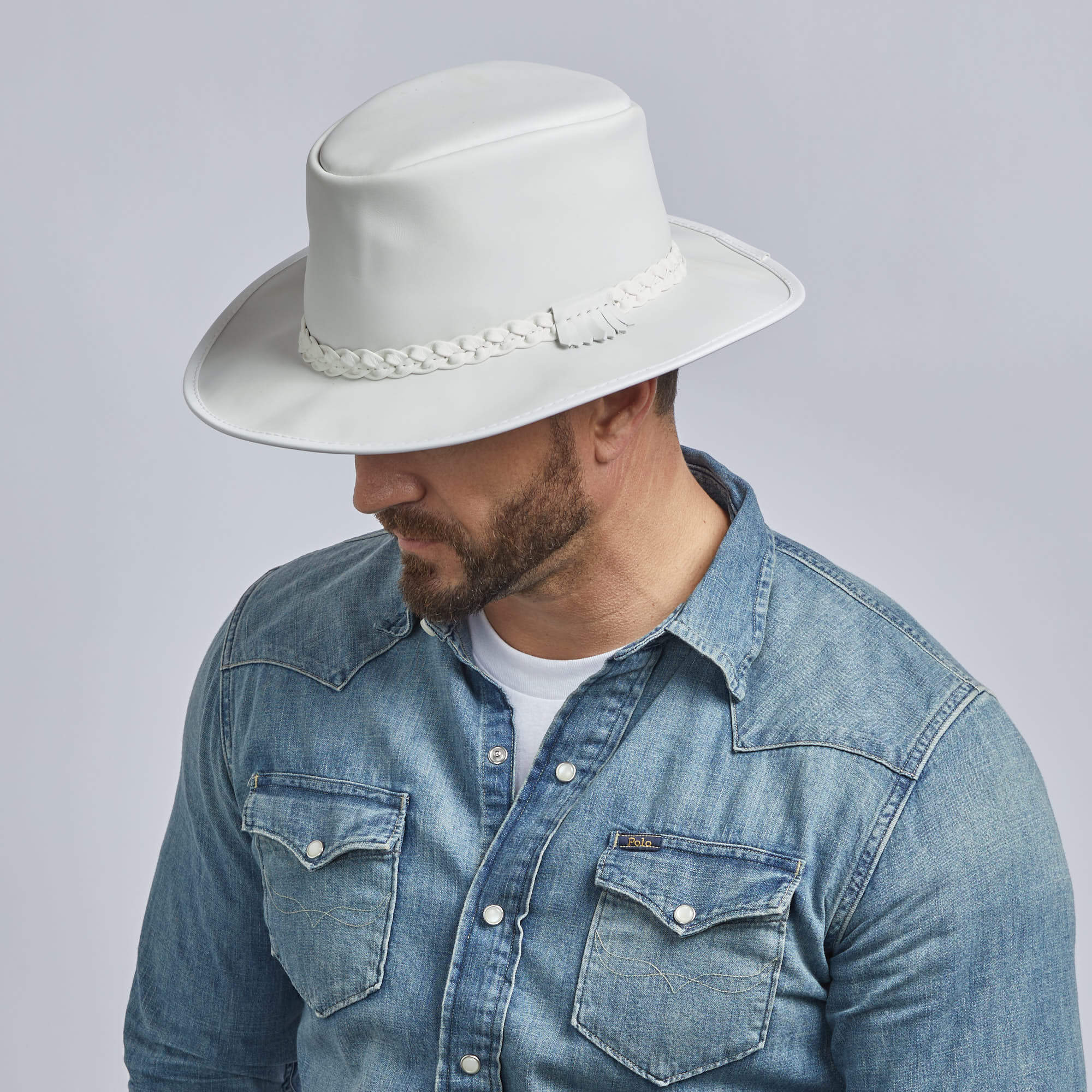 Avalanche - White Leather Outback Hat