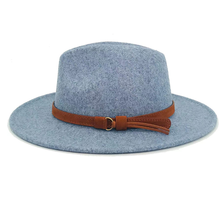 Blue Wool Genuine Leather Fedora [Fast shipping and box packing]