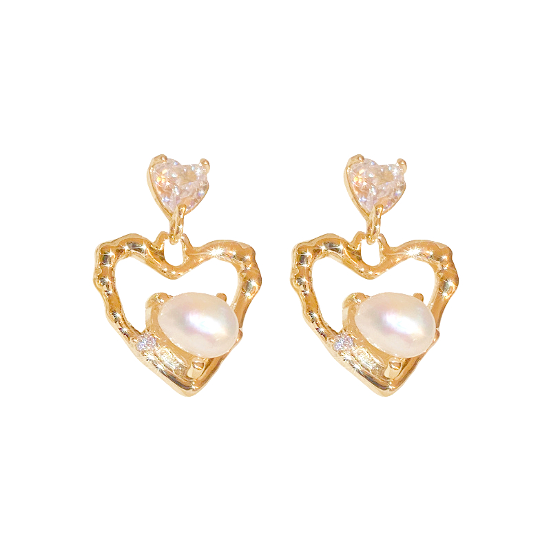 14K Gold Love Pearl Earrings- Jentle Jewelry-Silver Jewelry