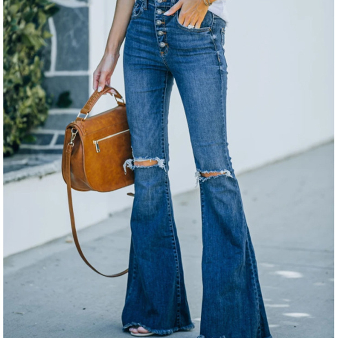 Margaret Ripped High-Rise Flared Jeans