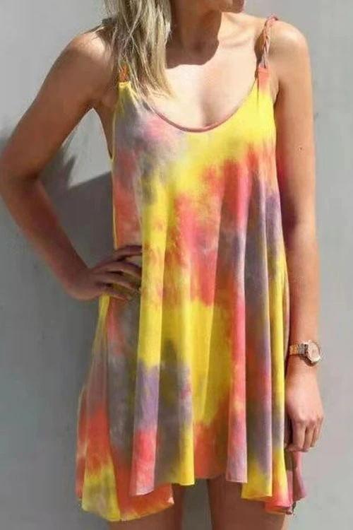 Laceing Amy Cute Tie Dye Casual Mini Dress
