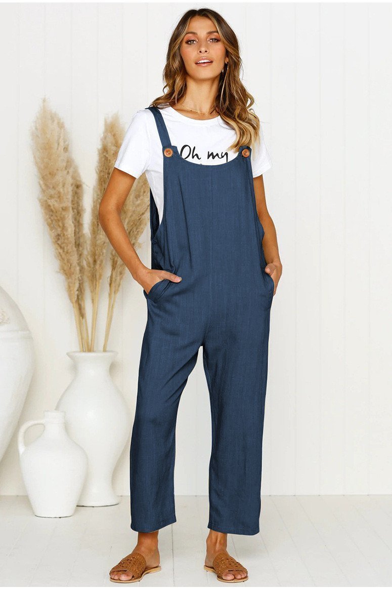 Laceing Simple Life Solid Jumpsuits
