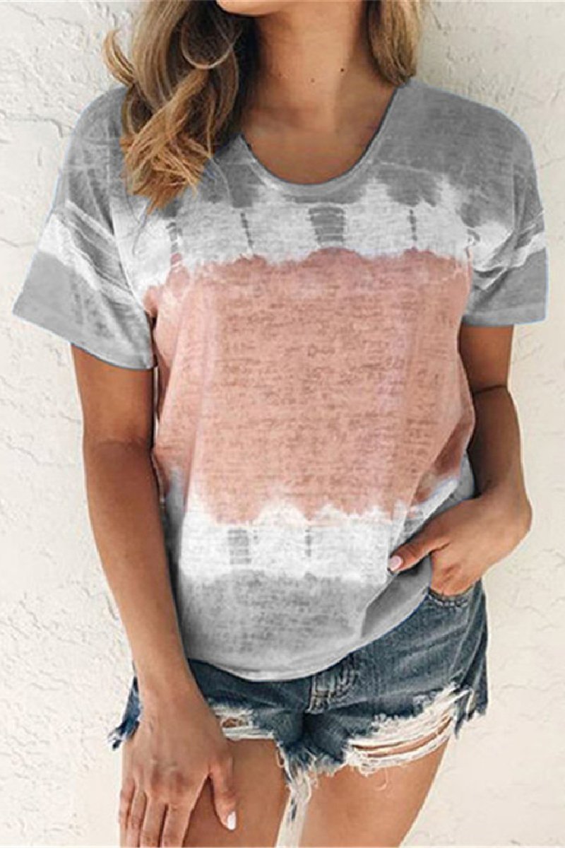 Laceing Tie-Dye Short Sleeve Casual T-Shirt