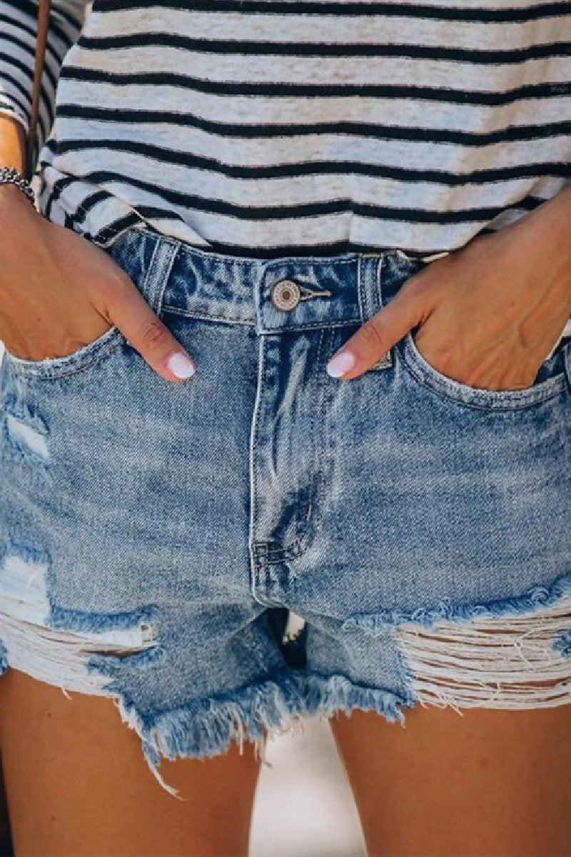 Laceing Summa Time Relaxed Cut Off Denim Shorts