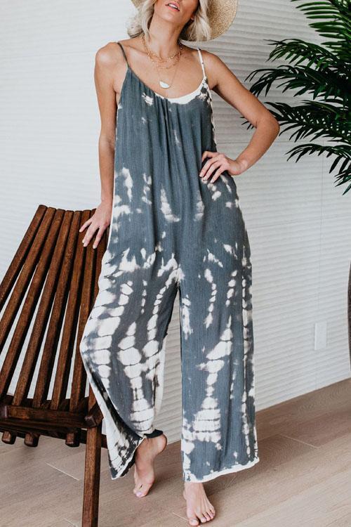 Laceing Tie Dyeing Ink Wide Leg Jumpsuits