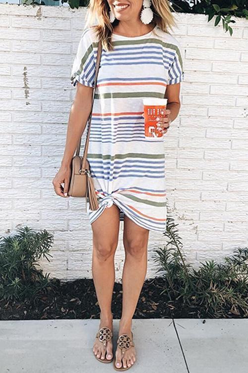 Laceing Smile Striped Loose T-shirt Dress