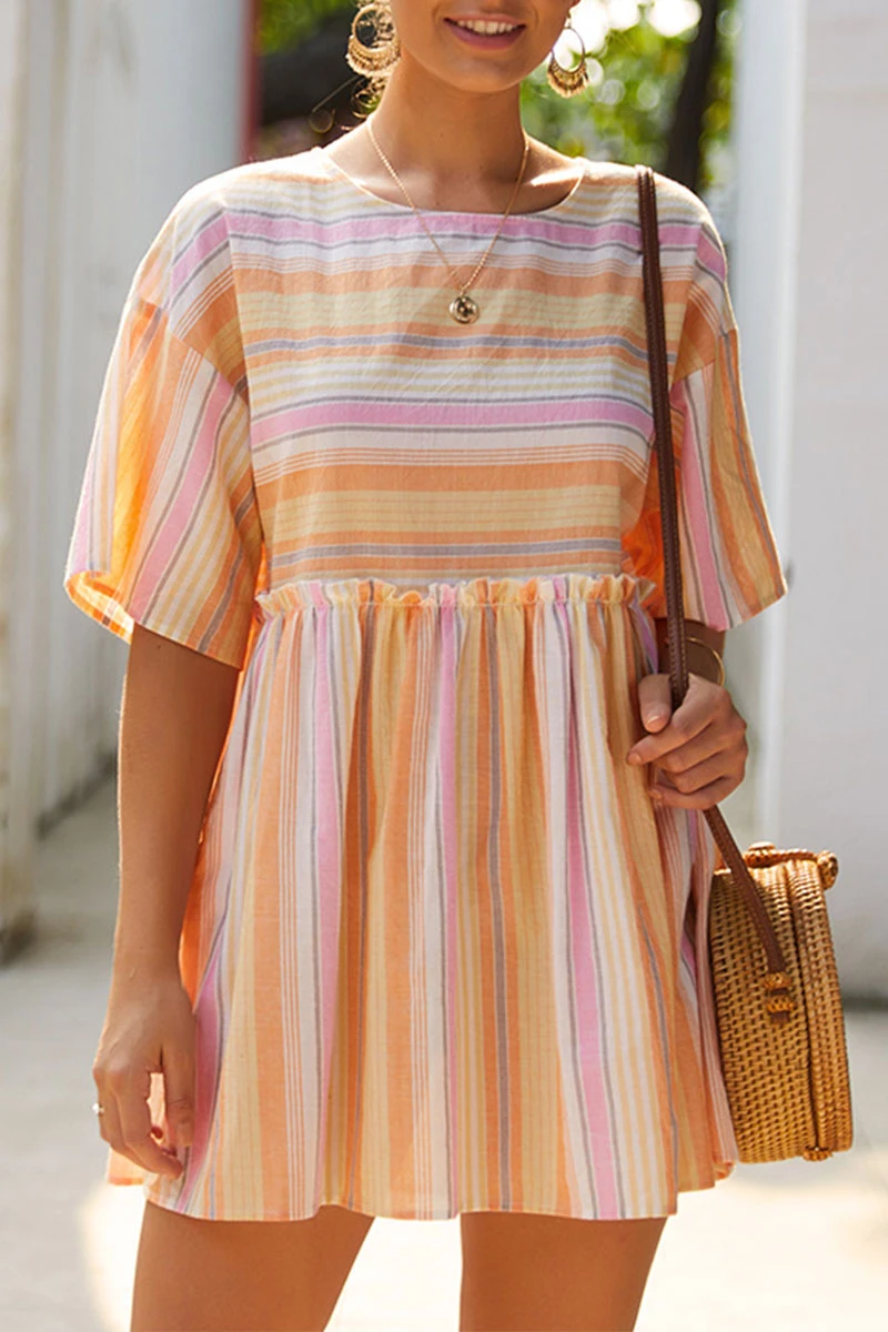 Laceing Striped Print Mini Dress
