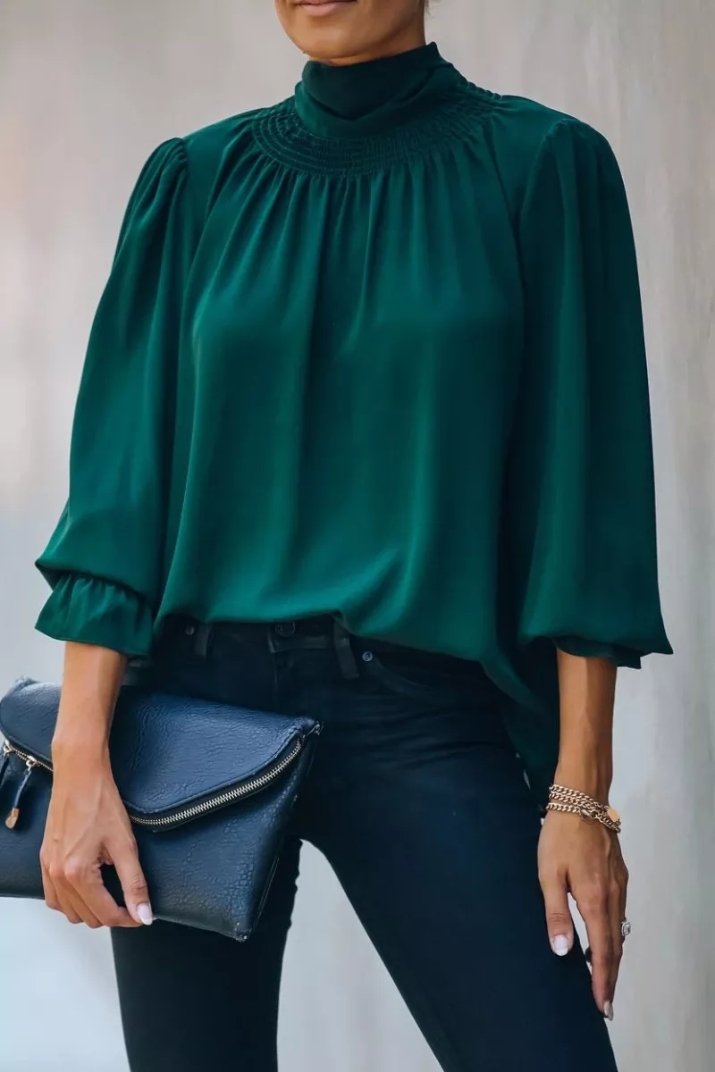 Laceing Turtleneck Fold Design Ruffled Blouse (3 Colors)