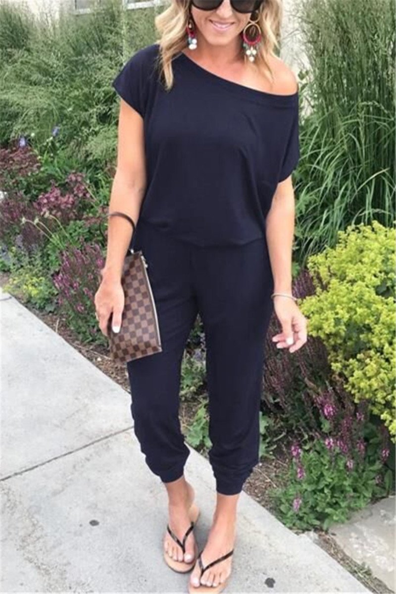 Laceing Casual Loose Off Shoulder Jumpsuits