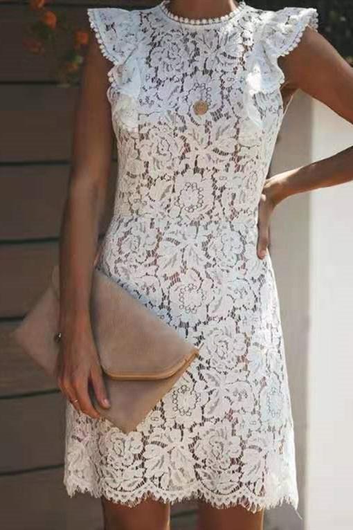 Laceing Elegant Sleeveless Lace Dress