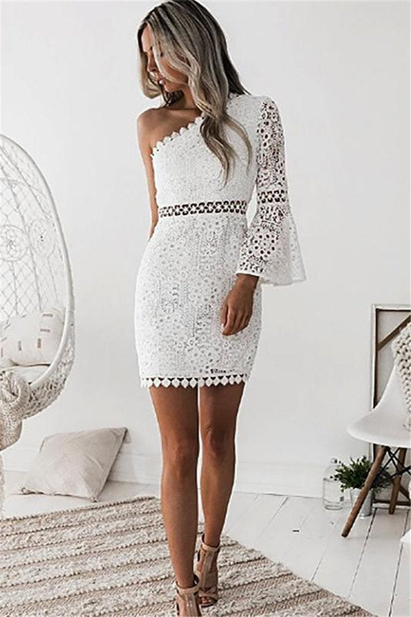 Laceing Elyse white one sleeve dress