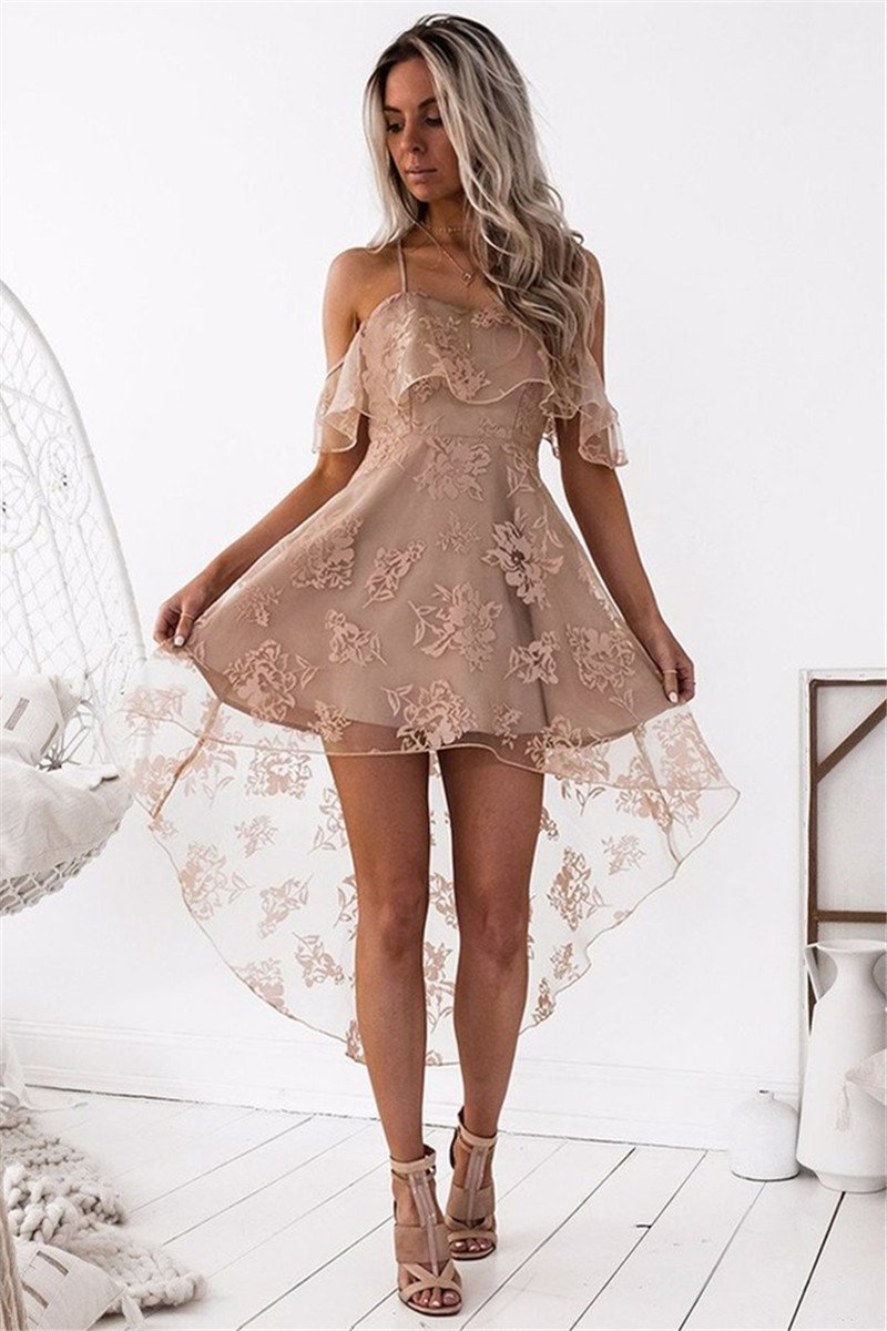 Laceing Flowers Mesh Overlay Dress