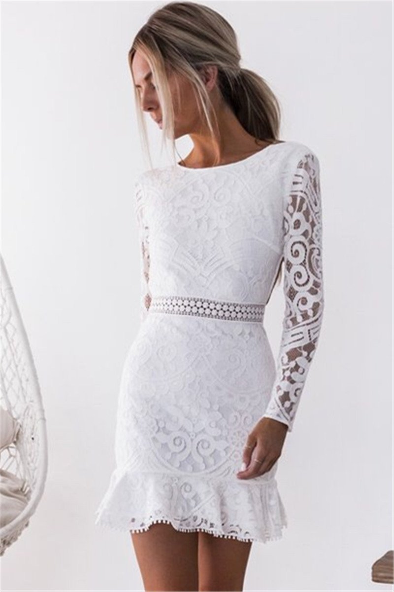 Laceing Tight Jewel White Bodycon Lace Homecoming Dress