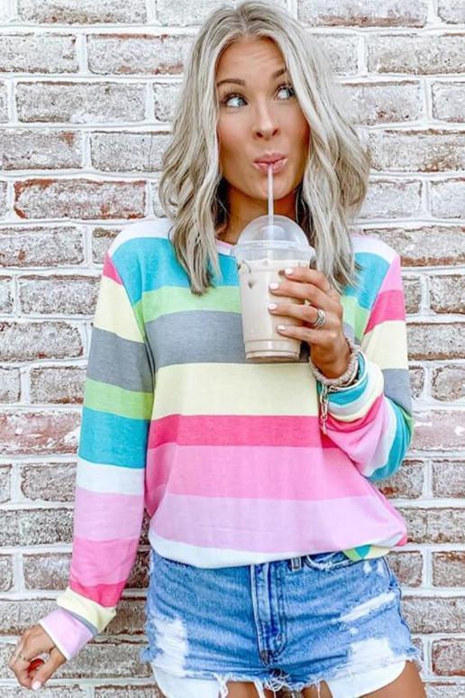 Laceing Long Sleeve Rainbow Blouse