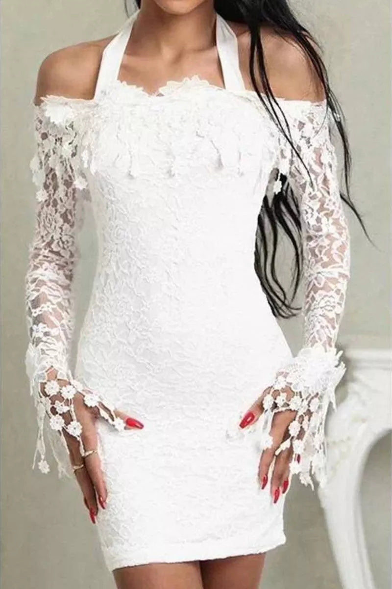 Laceing Sexy Prom Party White Lace Dress