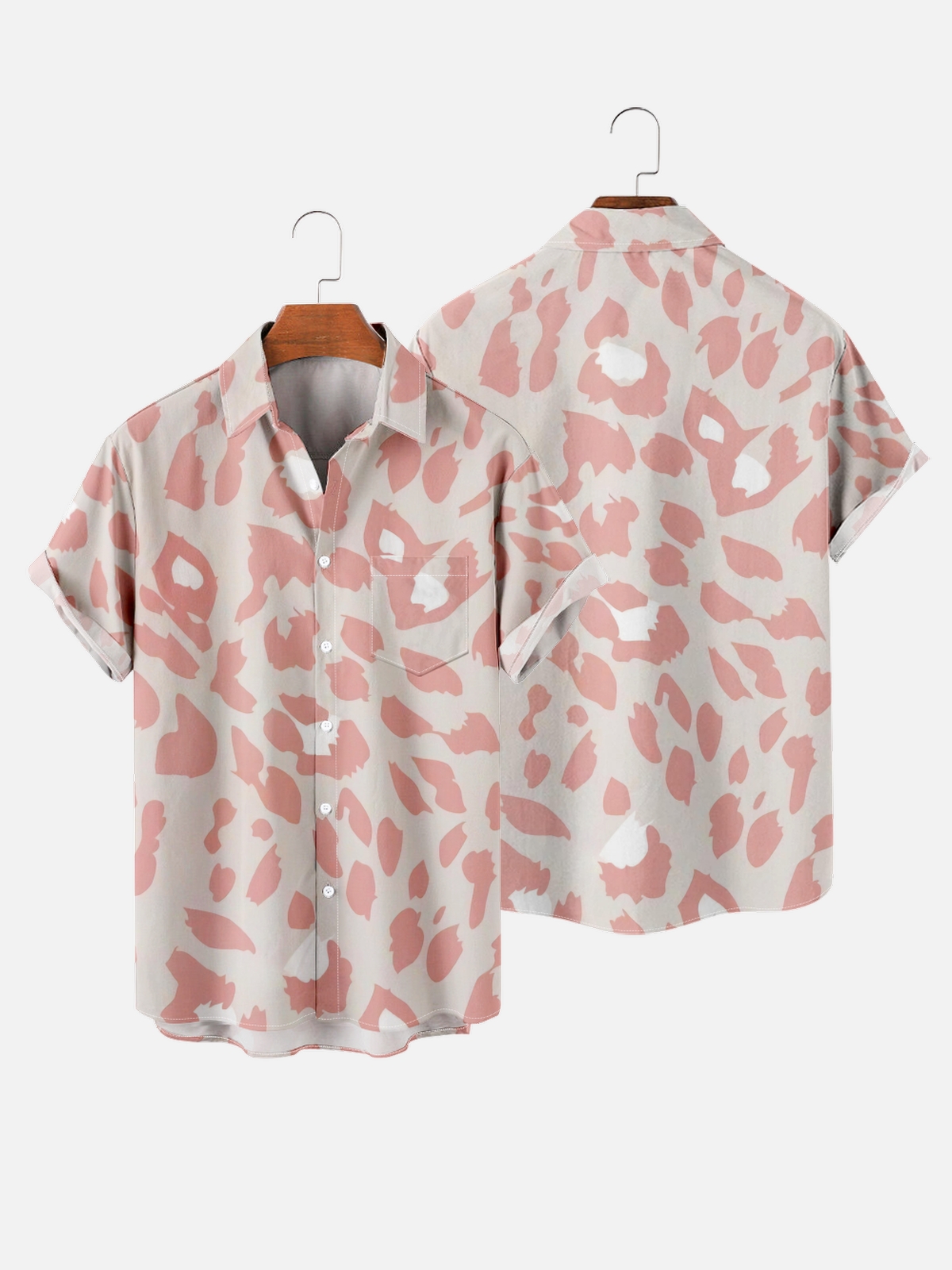 Men's Cheetah Shirt Lapel Neck Shirt Short Sleeves Summer Tops