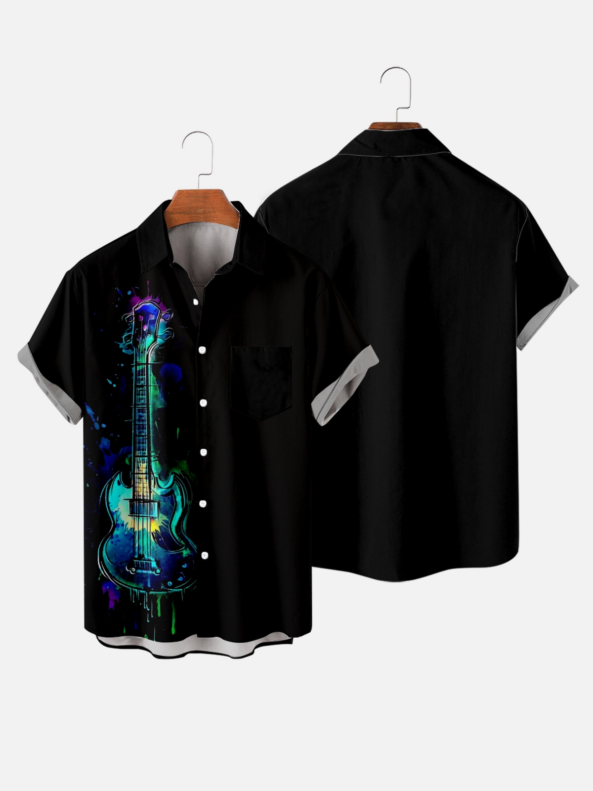 Guitar Fire Men Shirt Summer Short Sleeves Lapel Neck Shirt Button Down Tops