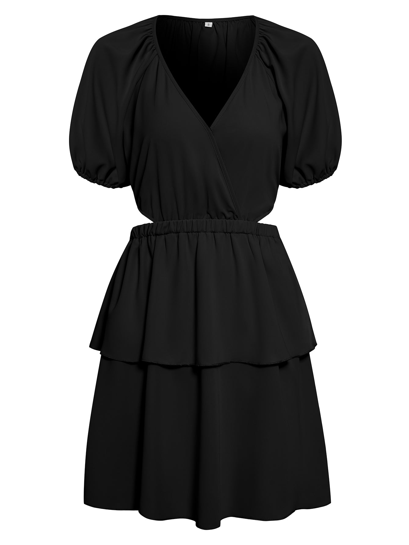 Women V-Neckline Short Sleeve Open Waistline Mini Dress