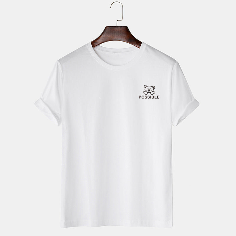 Men Round Neck Oversized Summer T-Shirt Possible Bear Print Shirt