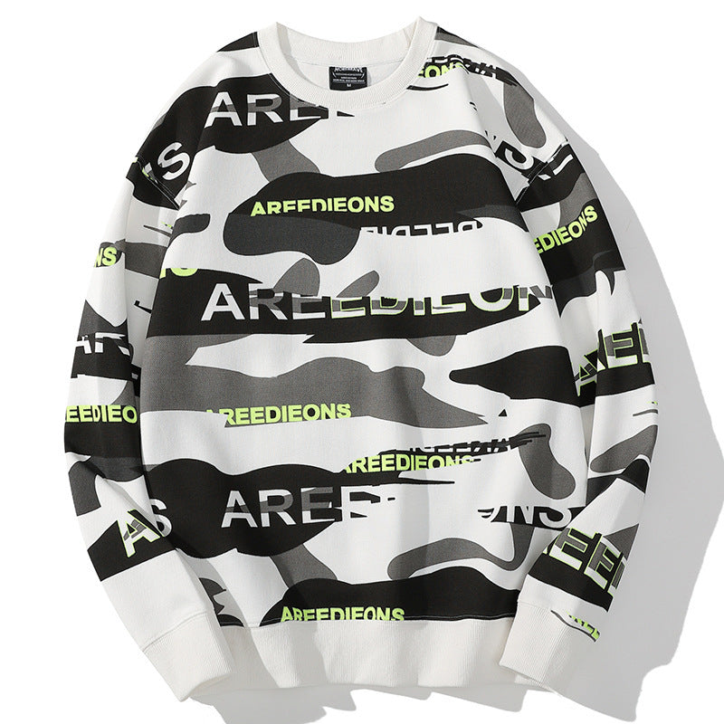 Camo Sweater for Men Oversized Loose Type Sweatshirt Hip Hop Costume