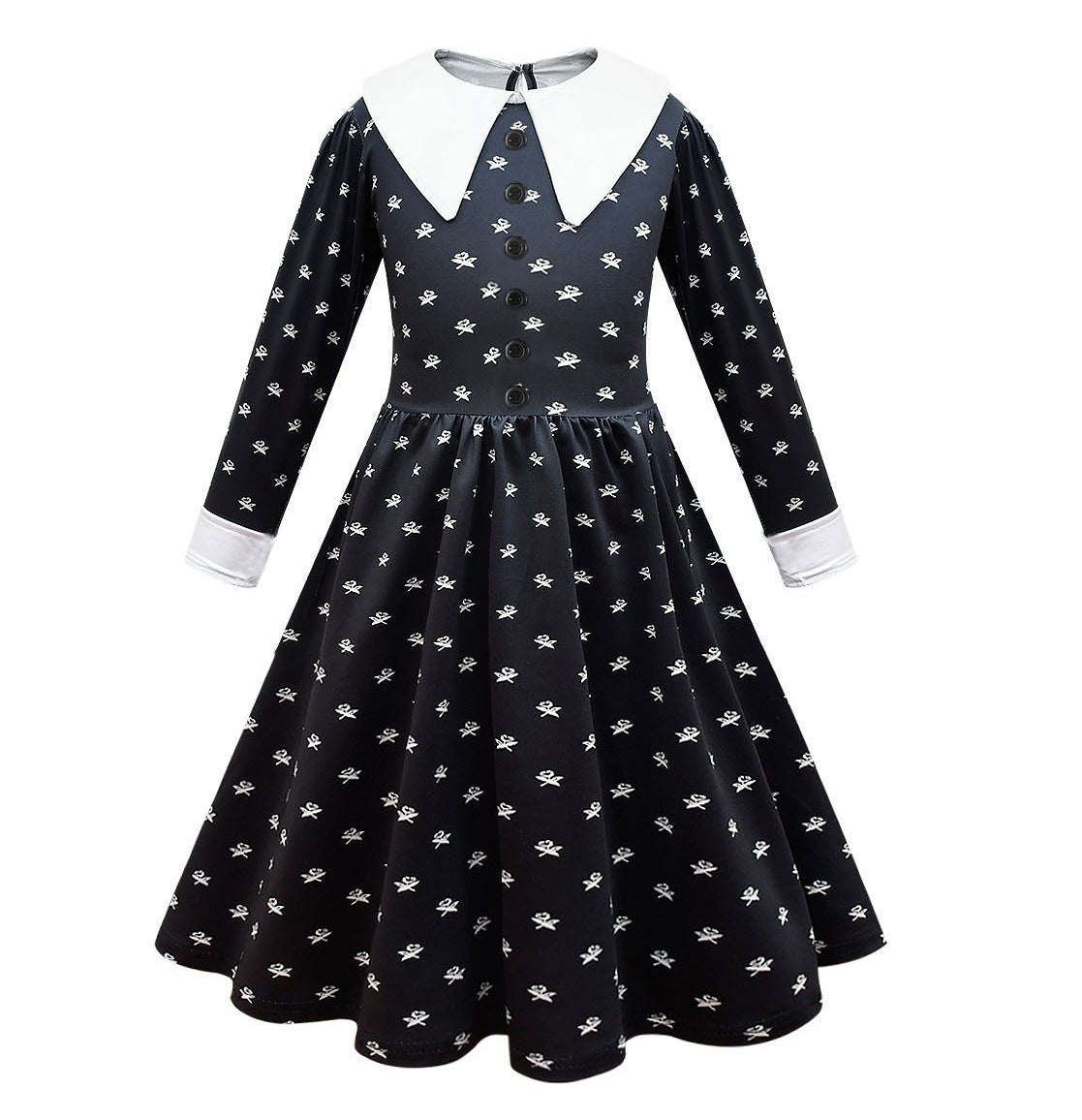 Wednesday Addams Costume Long Sleeves One Piece Dress Collar Ideal Present