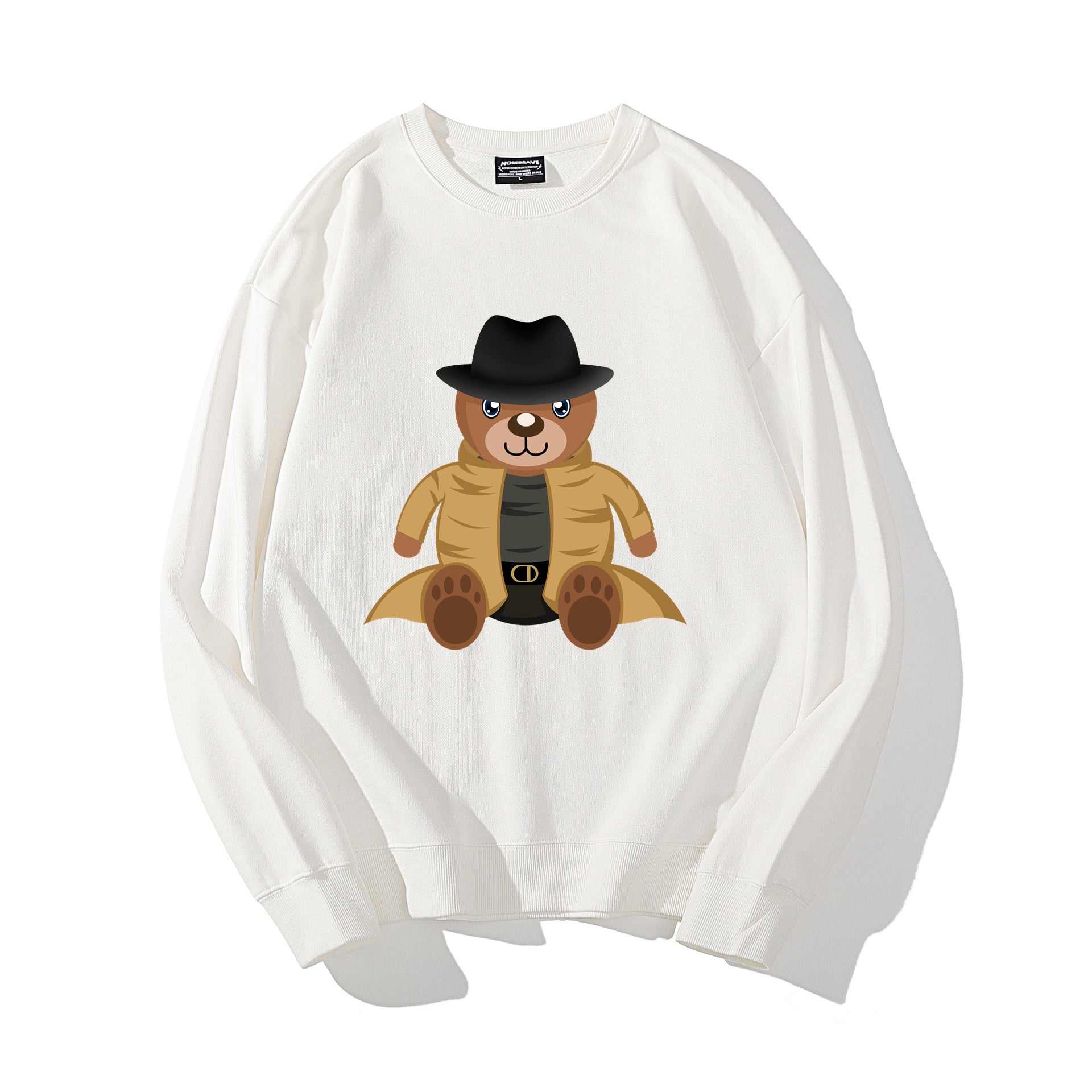 Detective Bear Crewneck Sweatshirt for Men Medium Thickness Outdoor Costume