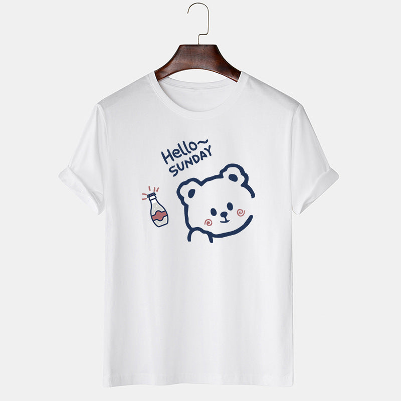 Cute Teenager Hello Sunday Printed Shirt Oversized Cotton T-Shirt Graphic Printed Tops