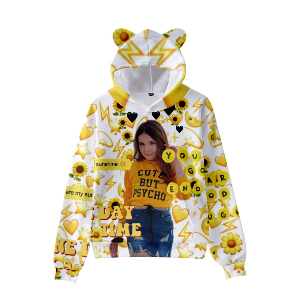 Piper Rockelle Cat Ear Hoodie 3D Drawstring Sweatshirt All Over Print Pullover