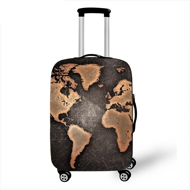 Luggage Botton Zip Cover Suitcase Protector Map Graphic Print Anti-Dust Stretchable Waterproof