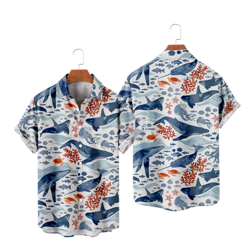 Whale Button Up Shirt with Pockets uhoodie Short Sleeves Shirt Quick Dry Tops