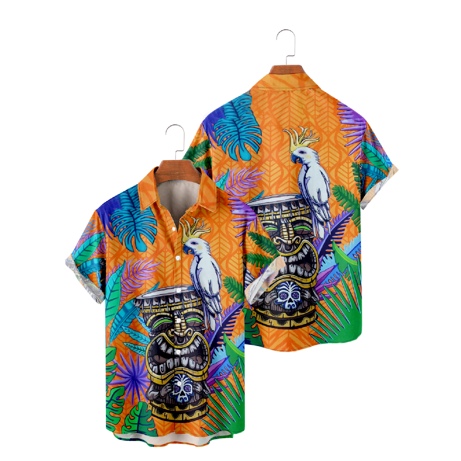Tiki Hawaiian Shirt Men's Button Up Short Sleeve Summer Tops uhoodie 