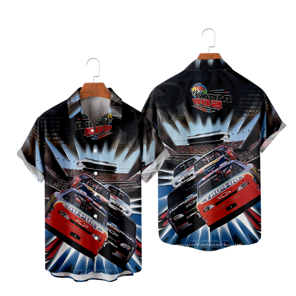 Daytona Speedway Button Up Shirt Short Sleeves Daytona 5D0 Summer Tops Straight Collar 