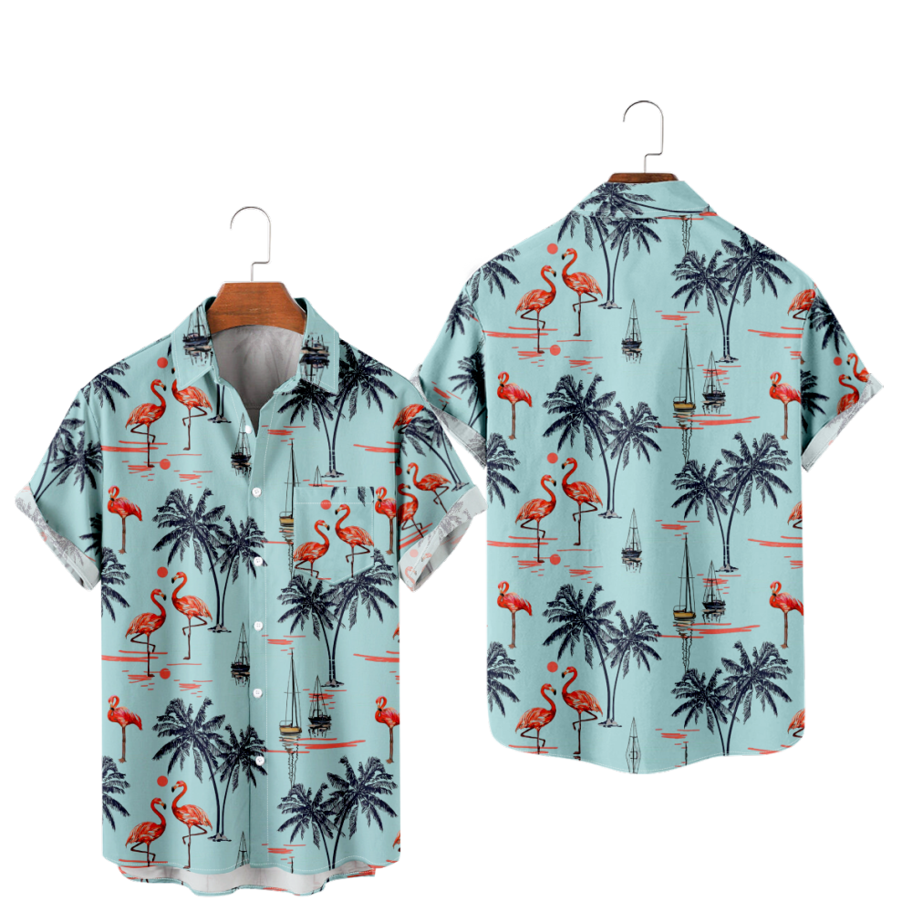 Red-crowned Crane Men's Shirt with Lapel Collar Short Sleeves Button-Down 