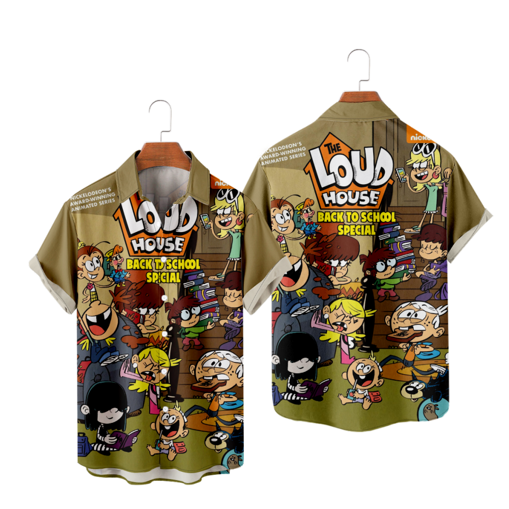 The Loud House Button Up Shirt uhoodie Khaki Cartoon Short Sleeves Shirt Straight Collar 