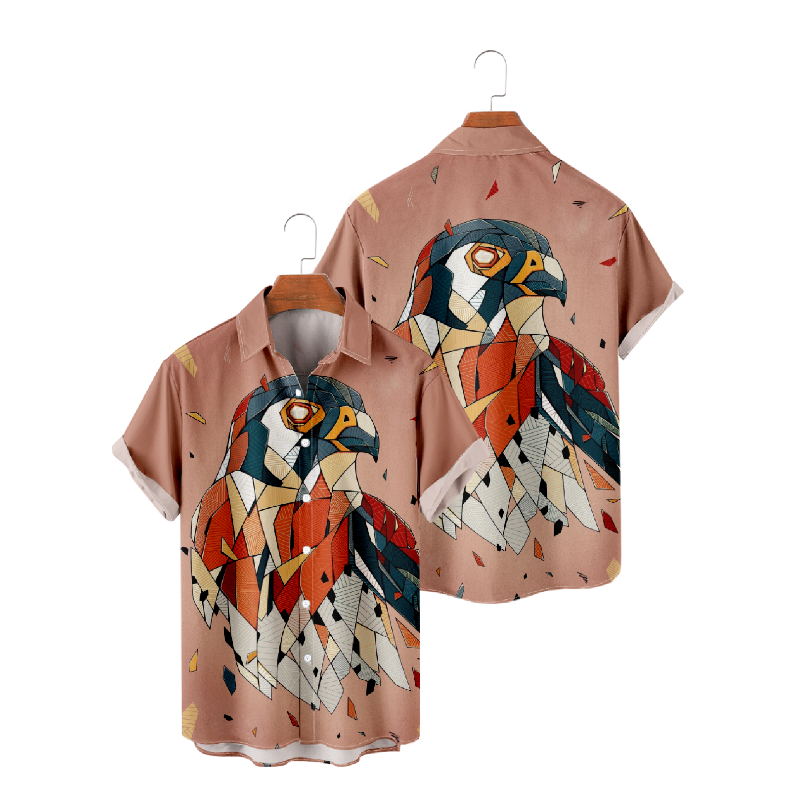 Eagle Button Up Shirt Allover Print Short Sleeve Shirt Men's Casual Tops