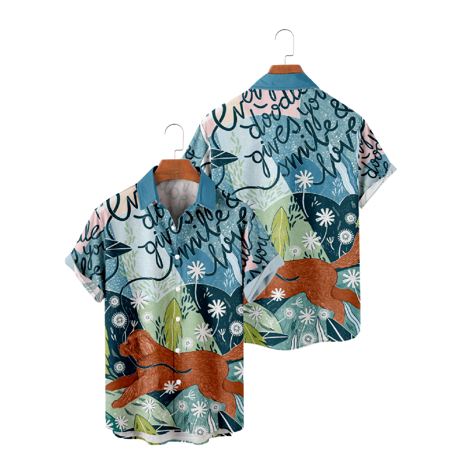 Dog Hawaiian Shirt Short Sleeve Button Up Summer Tops Puppy Print uhoodie