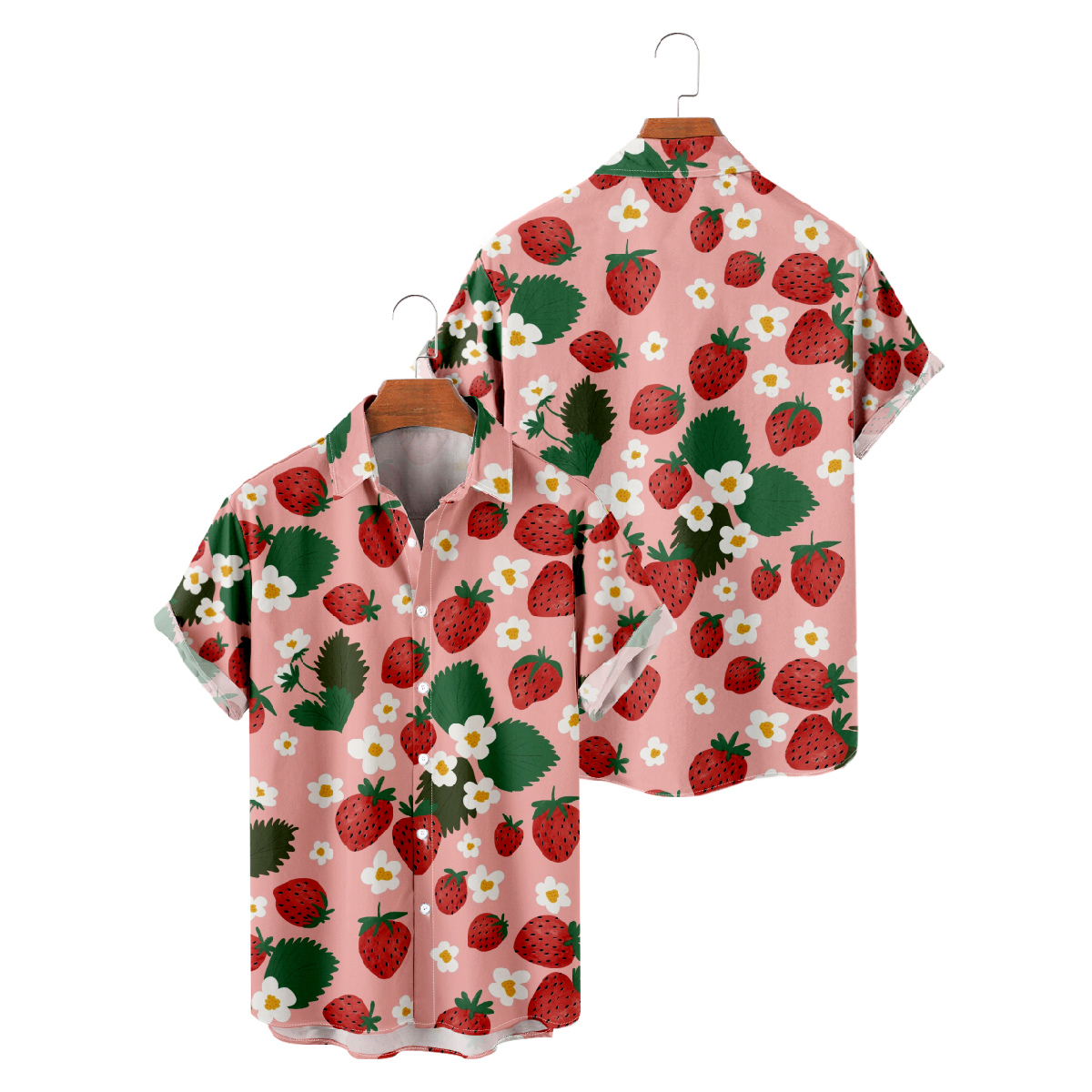 Strawberry Hawaiian Shirt Men's Short Sleeve Shirt Button Up Straight Collar Summer Tops