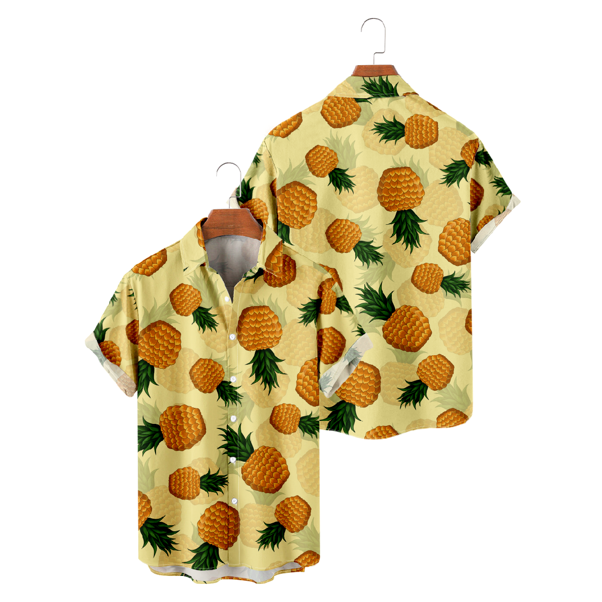 Men's Pineapple Print Hawaiian Shirt Short Sleeve Button Up Straight Collar Summer Shirt