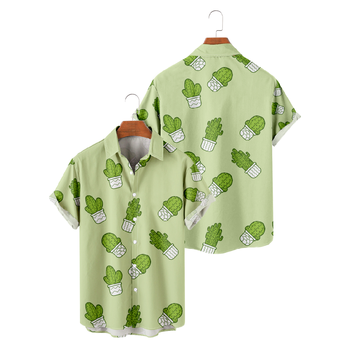 Mens Short Sleeve Shirt Cactus Print Button Up Shirt uhoodie Casual Tops
