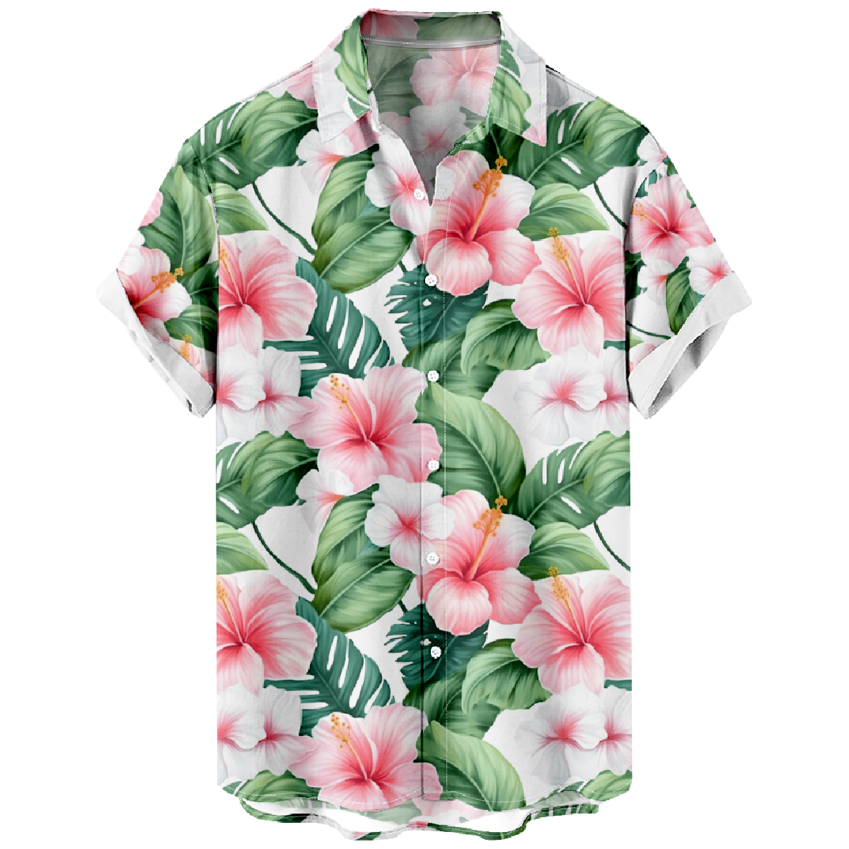 Men's Hawaiian Shirt Hibiscus Flower Print Button Shirt Summer Cool Mens Top