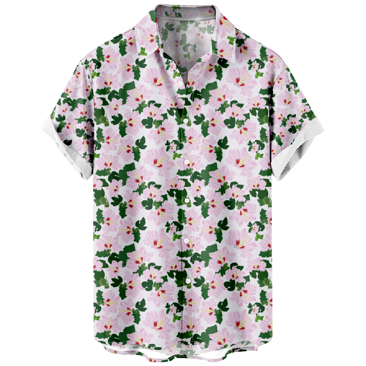 Hibiscus Flower Pattern Print Short Sleeve Shirt Men's Hawaiian Button Shirt 
