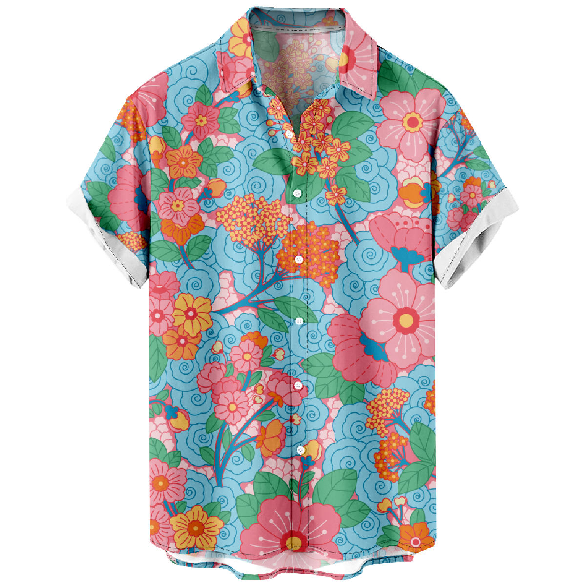 Floral Hawaiian Shirt Men's Tropical Flower Print Button Up Shirt Summer Tops
