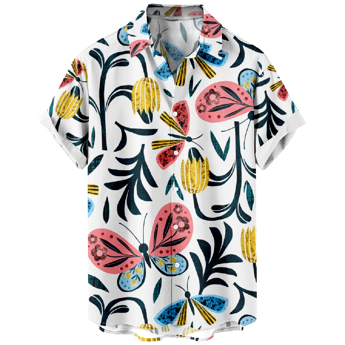 Butterfly Short Sleeve Shirt Men's Button Shirt Tropical Flower Hawaiian Shirt