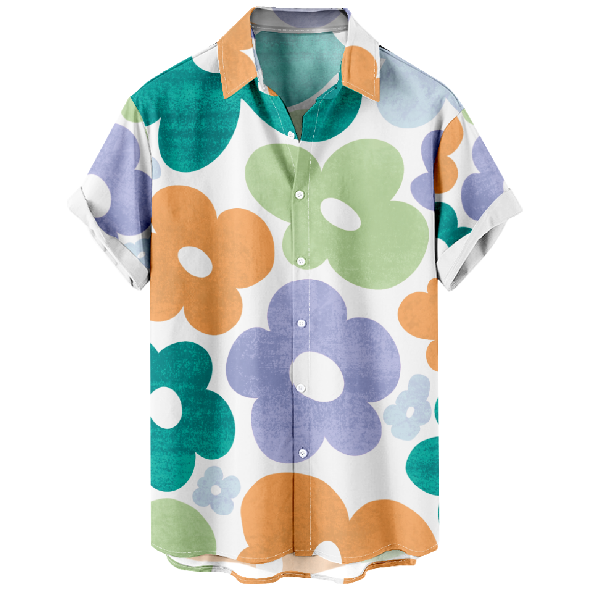 Mens Flower Print Short-Sleeve Button Shirt Regular Fit Shirt Straight Collar