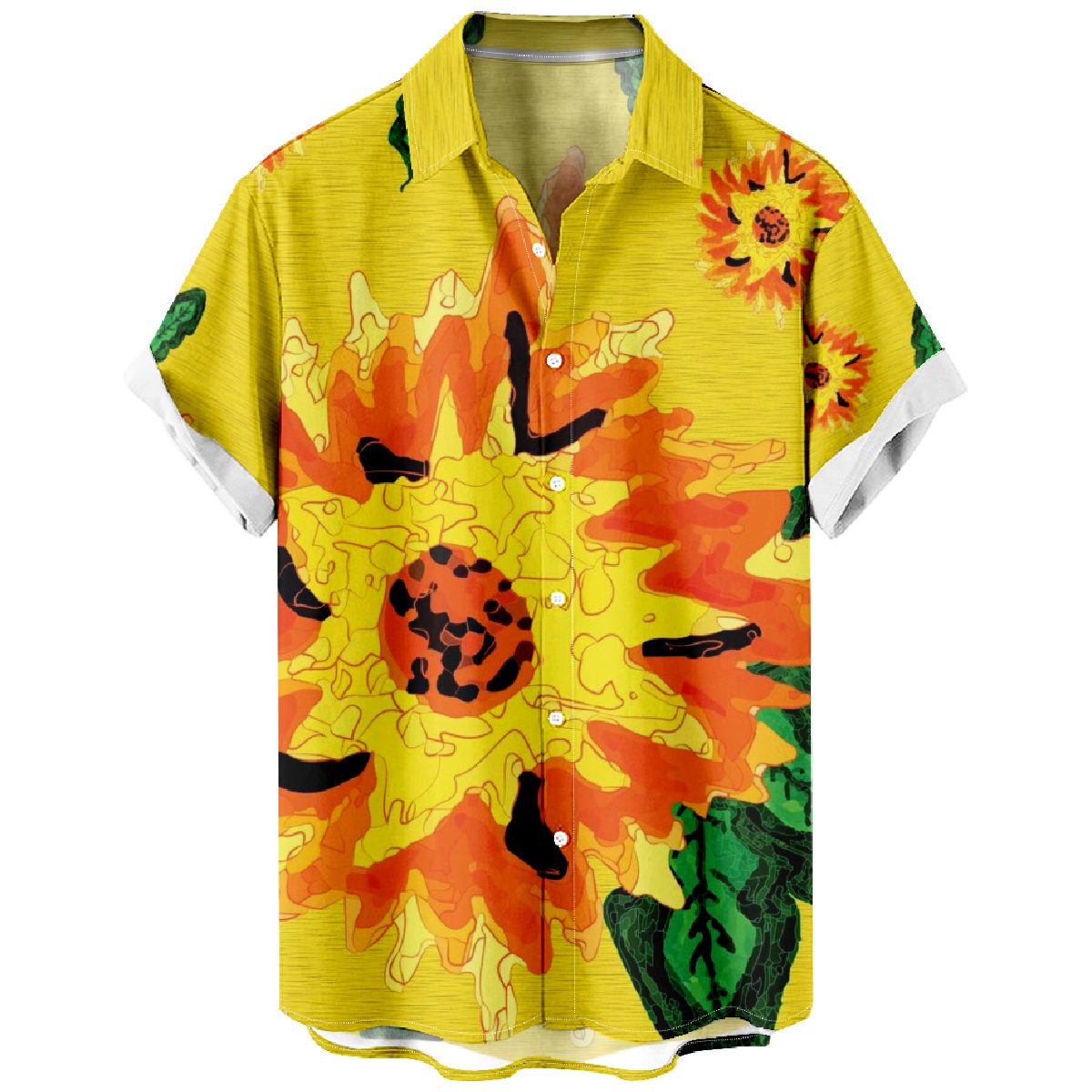 Mens Sunflower Print Short Sleeve Shirt Regular Fit Button Up Shirt Summer Shirt