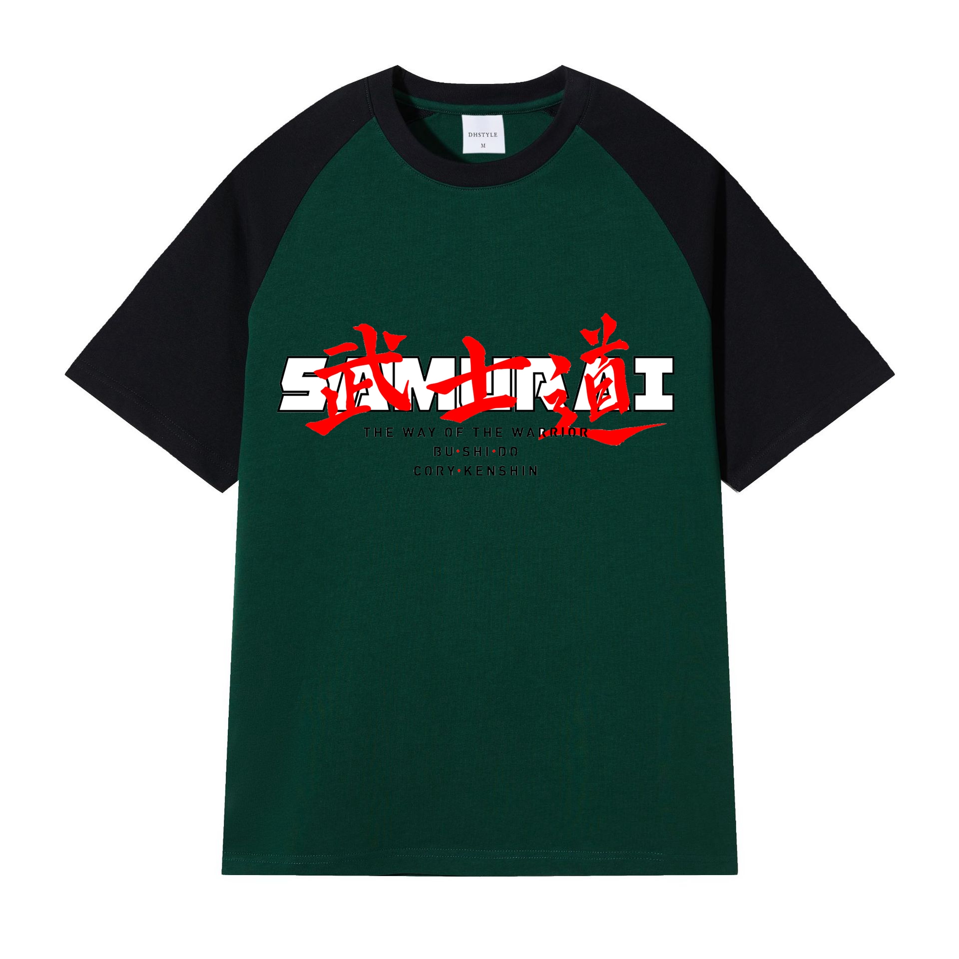 CoryxKenshin Samurai Short Sleeves T Shirt Raglan Tee for Men Cotton Made