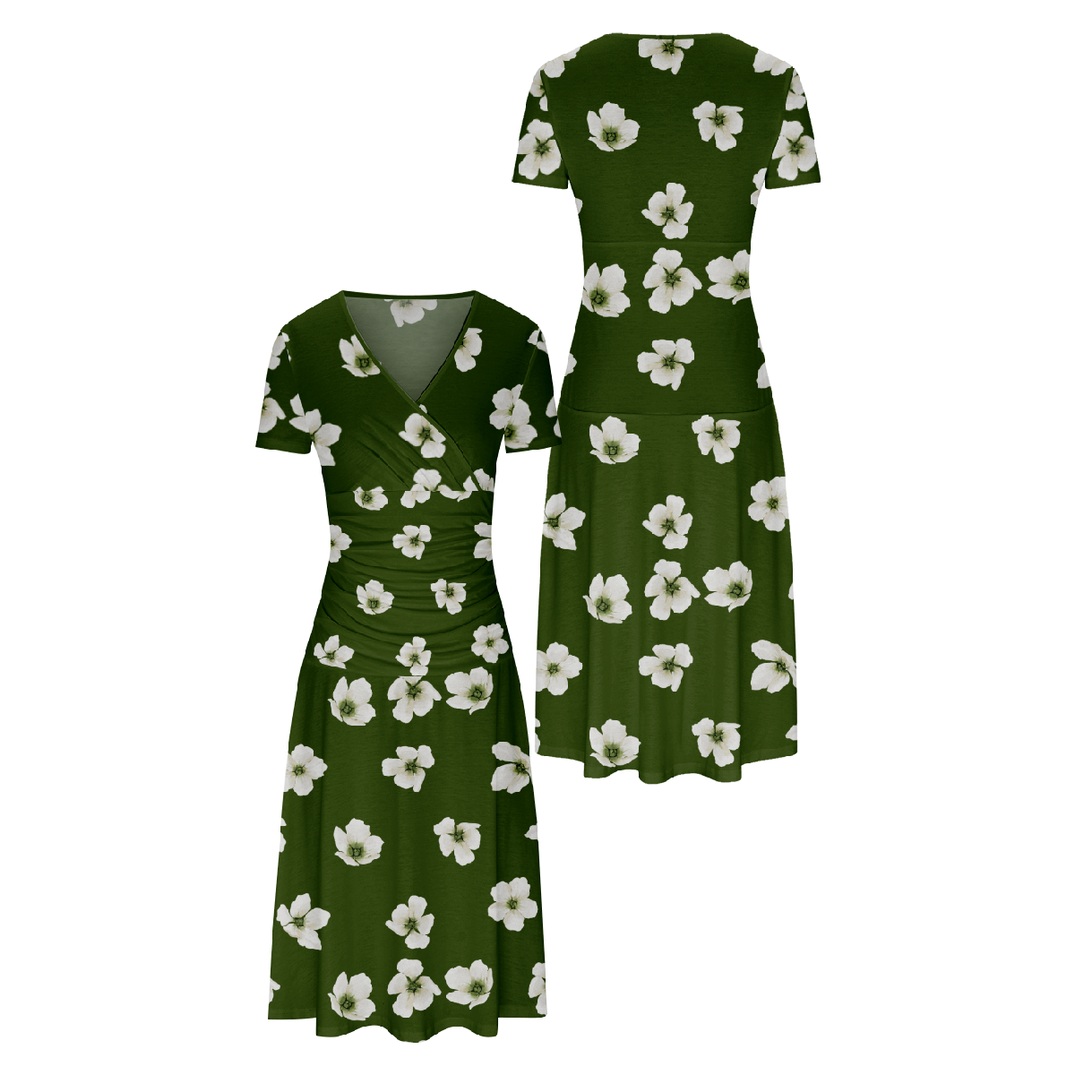 Wild Flower Floral Pattern Print Dress Bodycon Short Sleeve Asymmetrical V-Neckline Slim Waistline